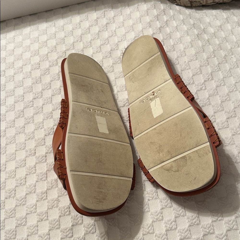 Vince Cognac Brown Leather Crisscross Slide Sandals - Picture 2 of 6